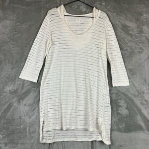 Balance Cover Up Collection Women's L White Crochet Hood Long Sleeve Swim